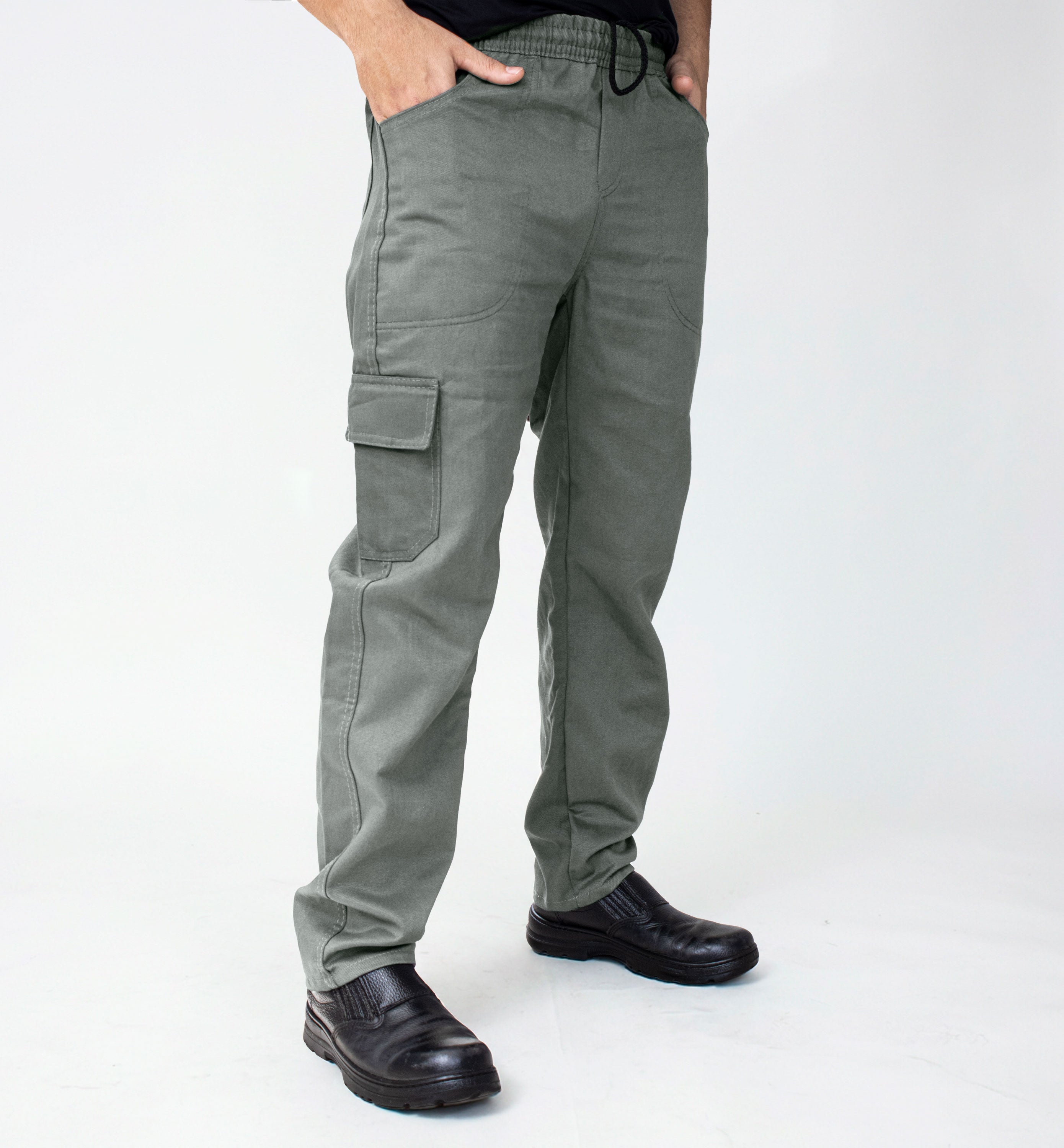 Calça De Uniforme Brim 100% Algodão Cinza