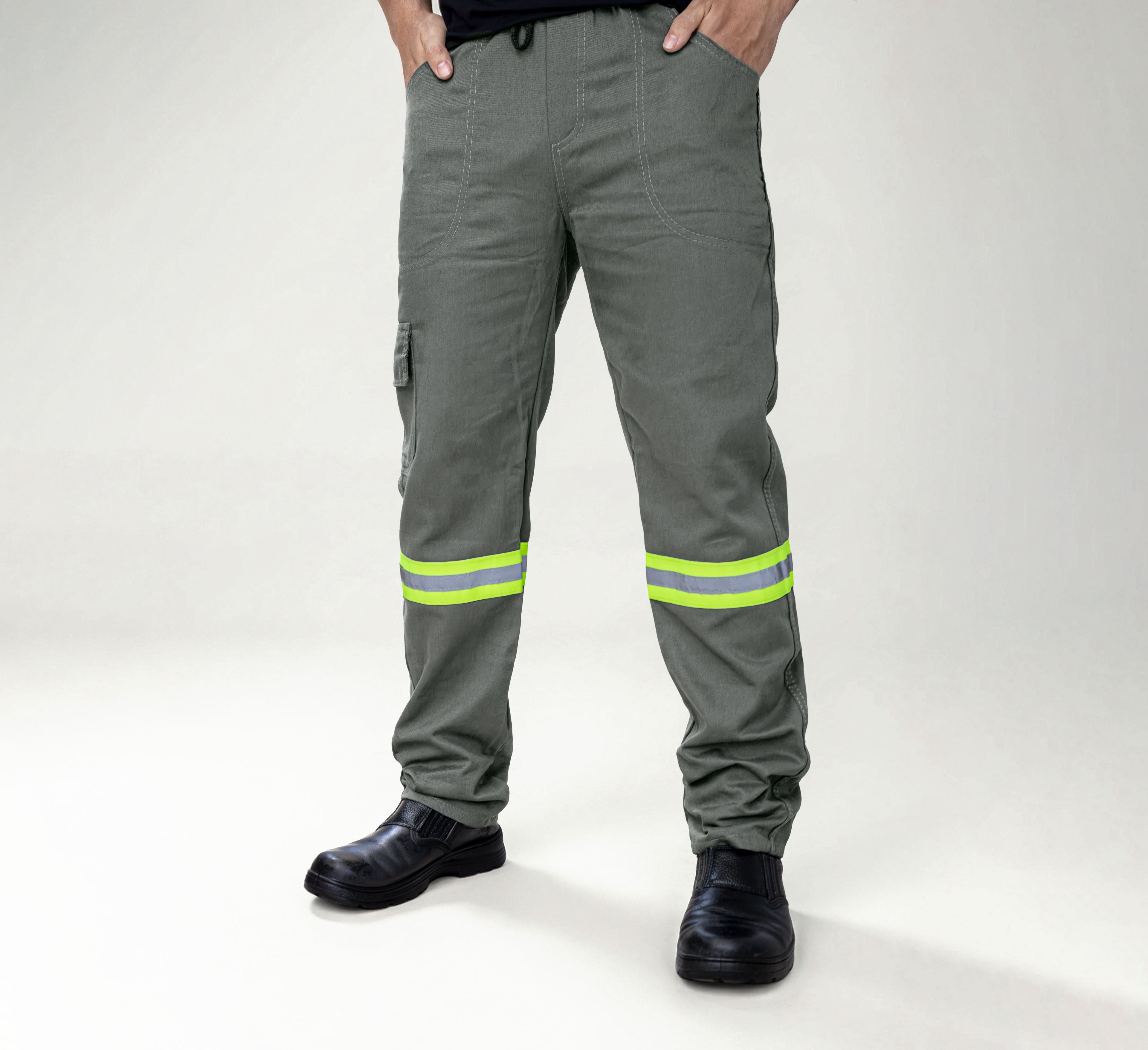 Calça De Uniforme Brim 100% Algodão - Com Faixa Refletiva - Cinza