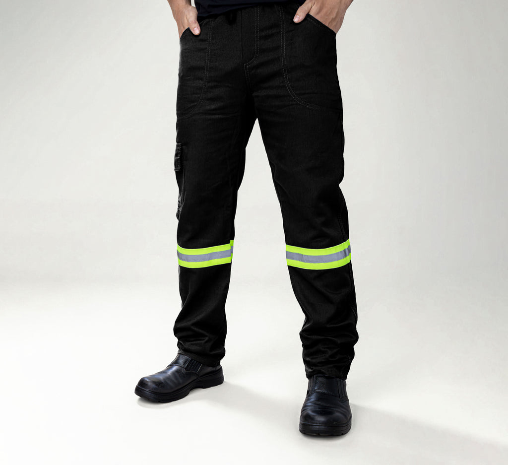 Calça De Uniforme Brim 100% Algodão - Com Faixa Refletiva - Preta