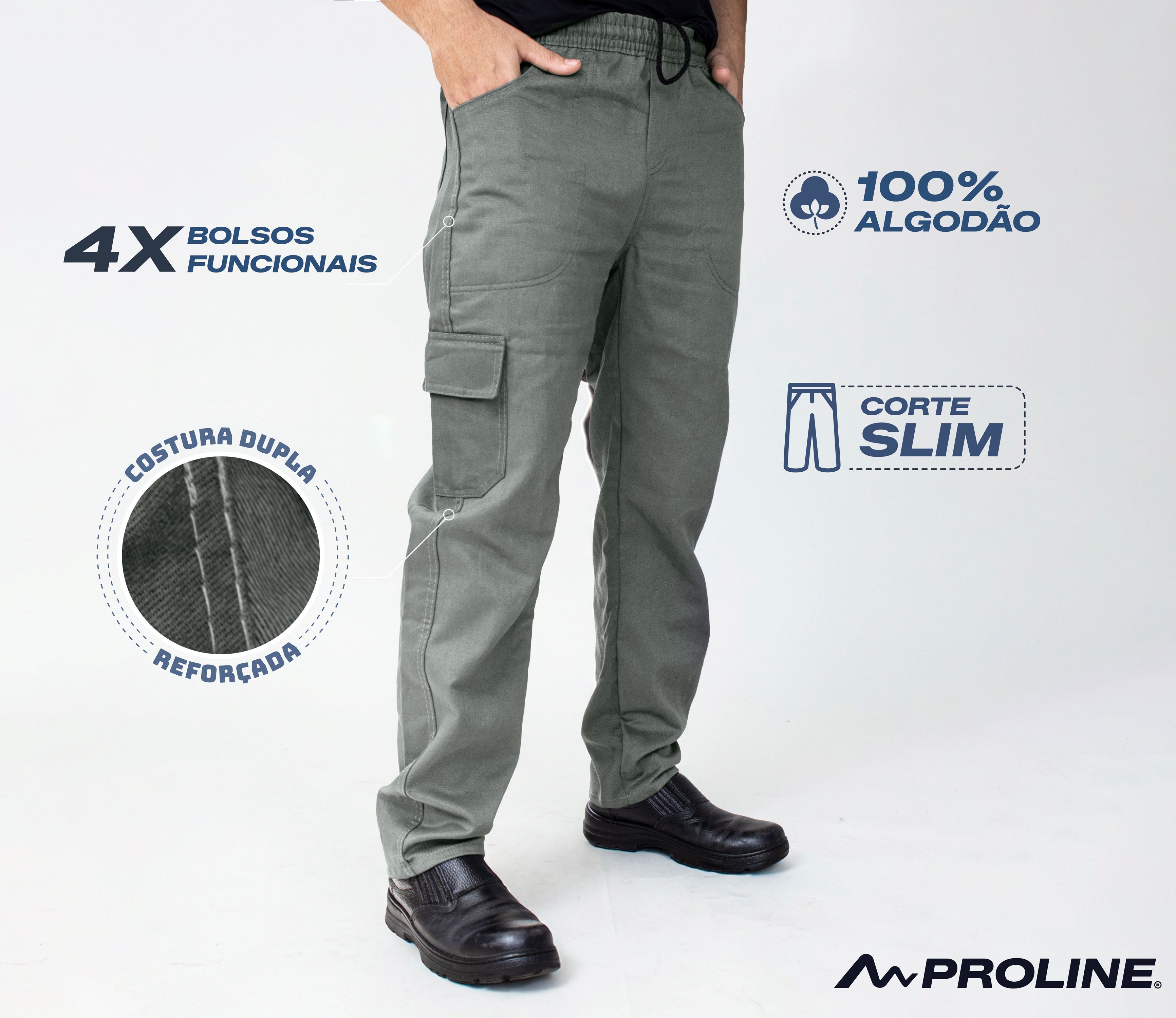 Calça De Uniforme Brim 100% Algodão Cinza