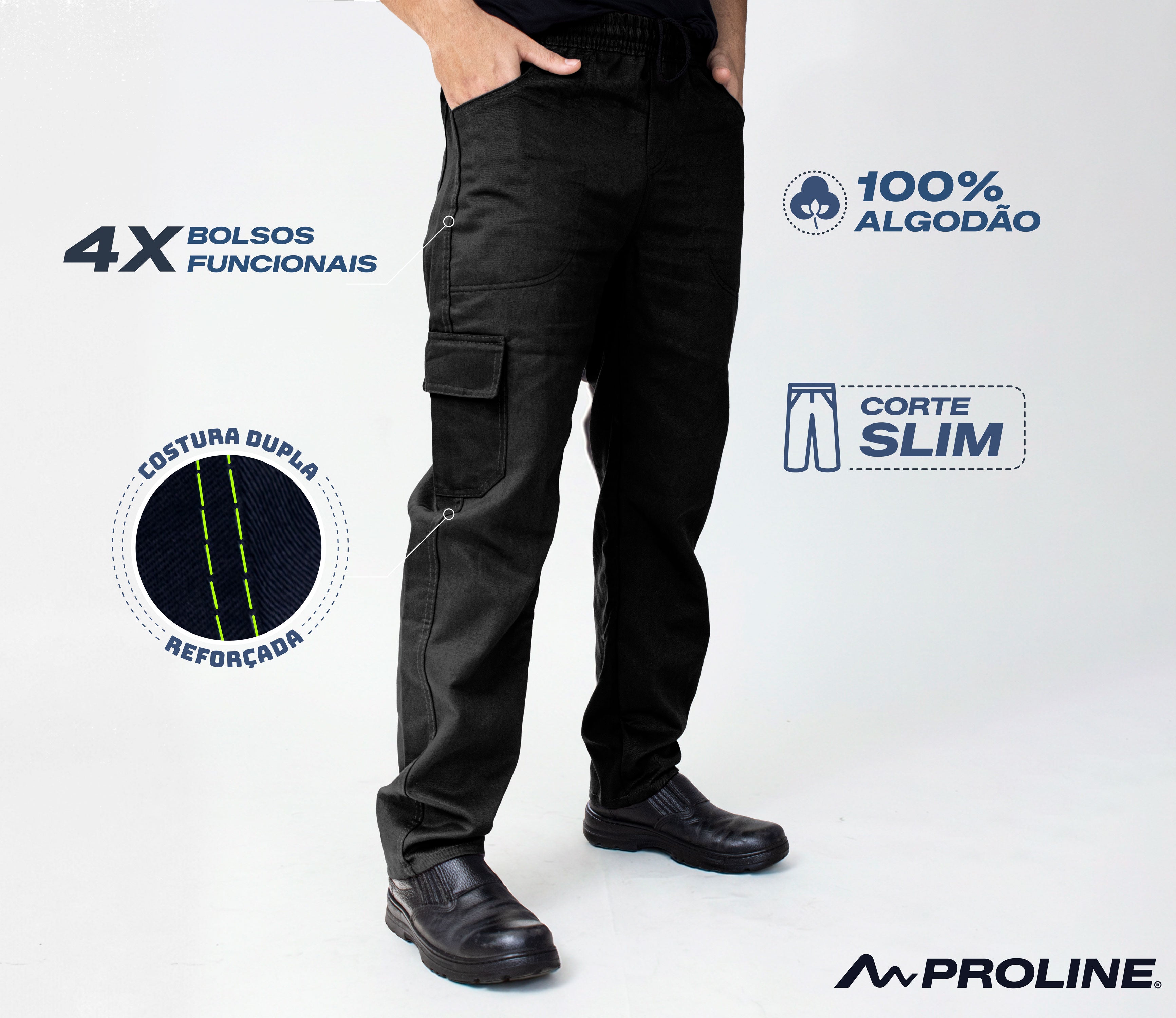 Calça De Uniforme Brim 100% Algodão Preto